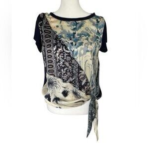 Anthropologie top blouse Tiny Mixed Print‎ Size XS Blue Side Tie shirt